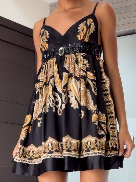 Forever 21 Dresses & Skirts - Forever 21 Black Mini Dress with Gold Paisley Print